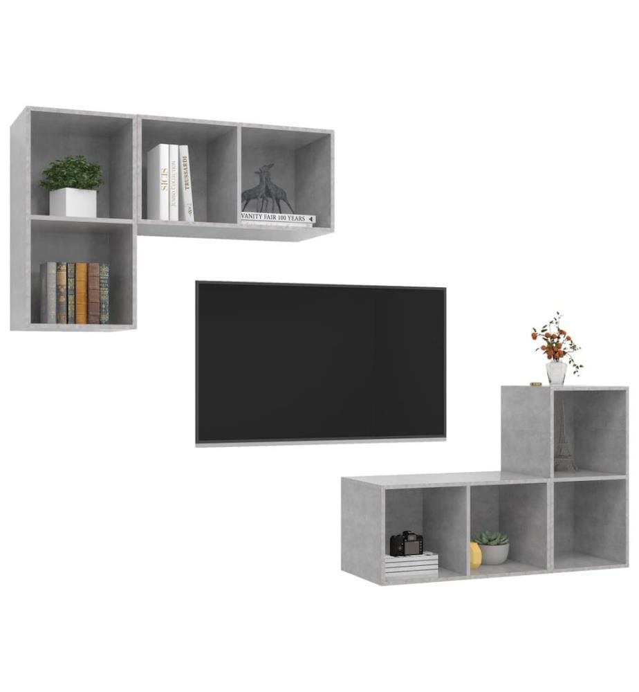 Meubles TV muraux 4 pcs Gris béton Bois d'ingénierie