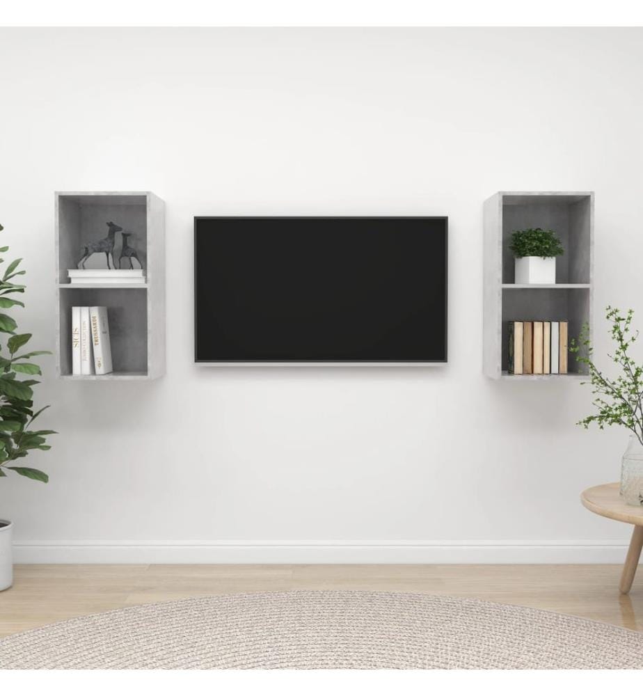 Meubles TV muraux 2 pcs Gris béton Bois d'ingénierie