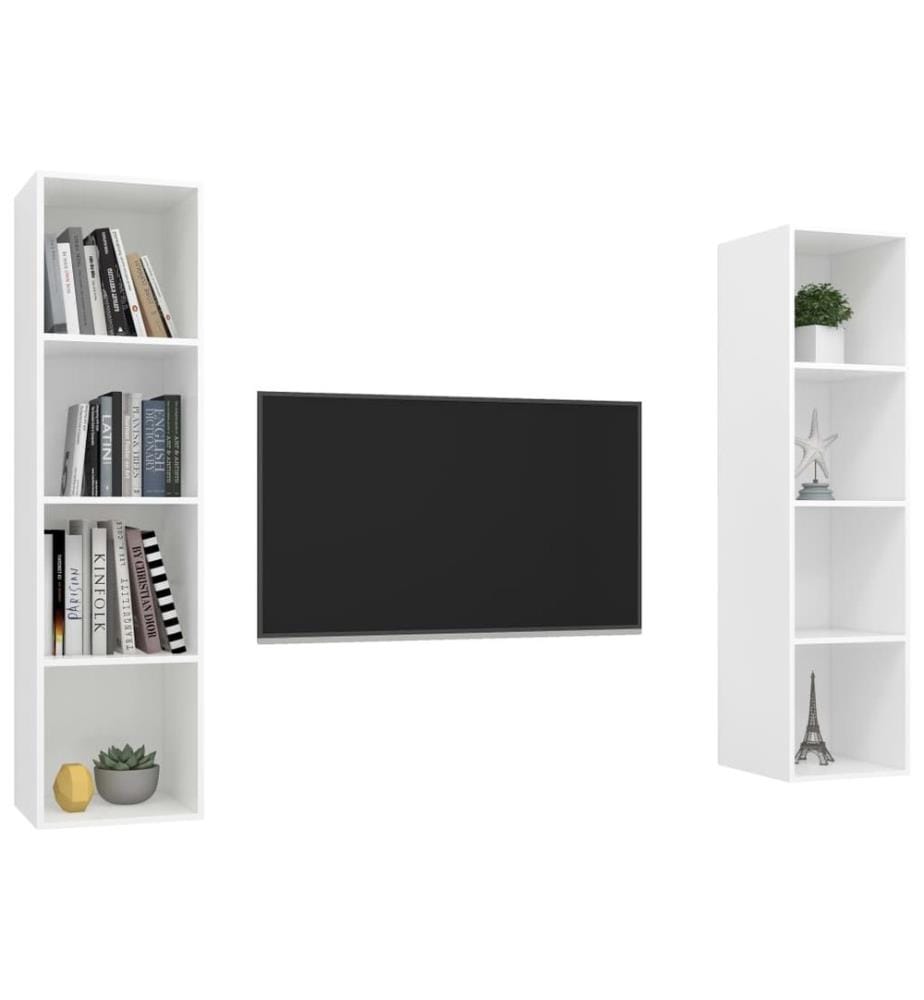 Meubles TV muraux 2 pcs Blanc Bois d'ingénierie