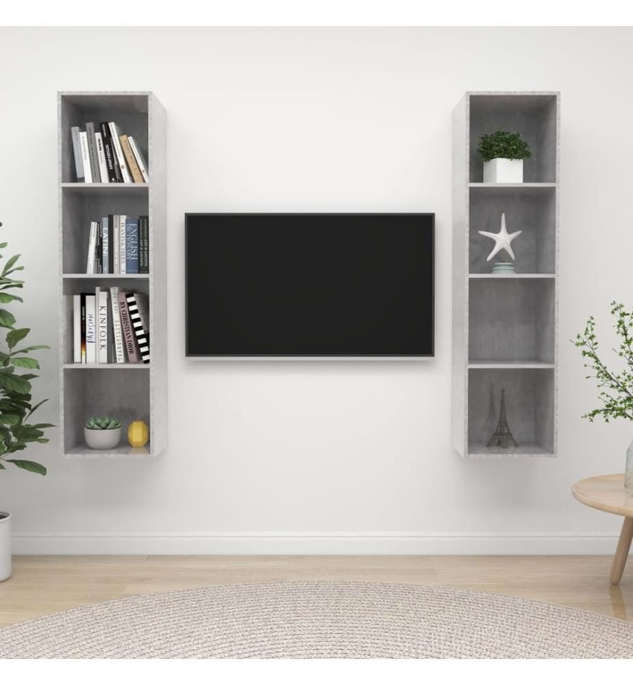 Meubles TV muraux 2 pcs Gris béton Bois d'ingénierie