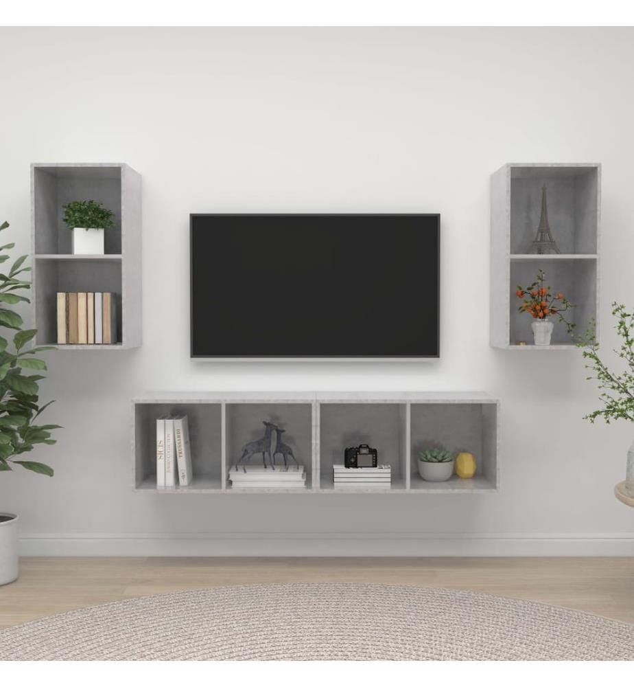 Meubles TV muraux 4 pcs Gris béton Bois d'ingénierie