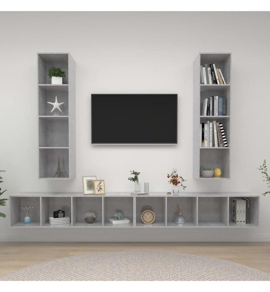 Meubles TV muraux 4 pcs Gris béton Bois d'ingénierie