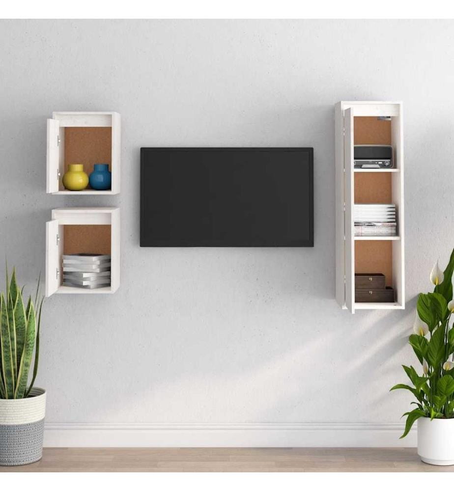 Meubles TV 3 pcs Blanc Bois massif de pin