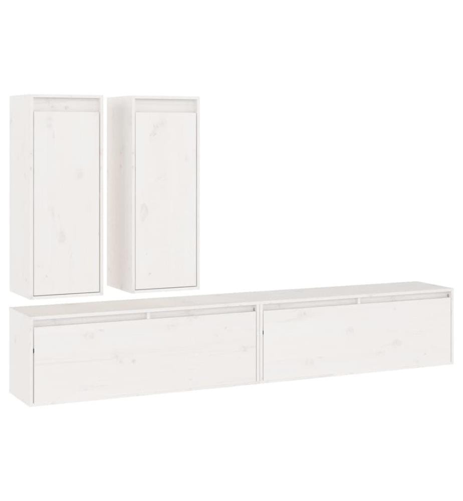 Meubles TV 4 pcs Blanc Bois massif de pin