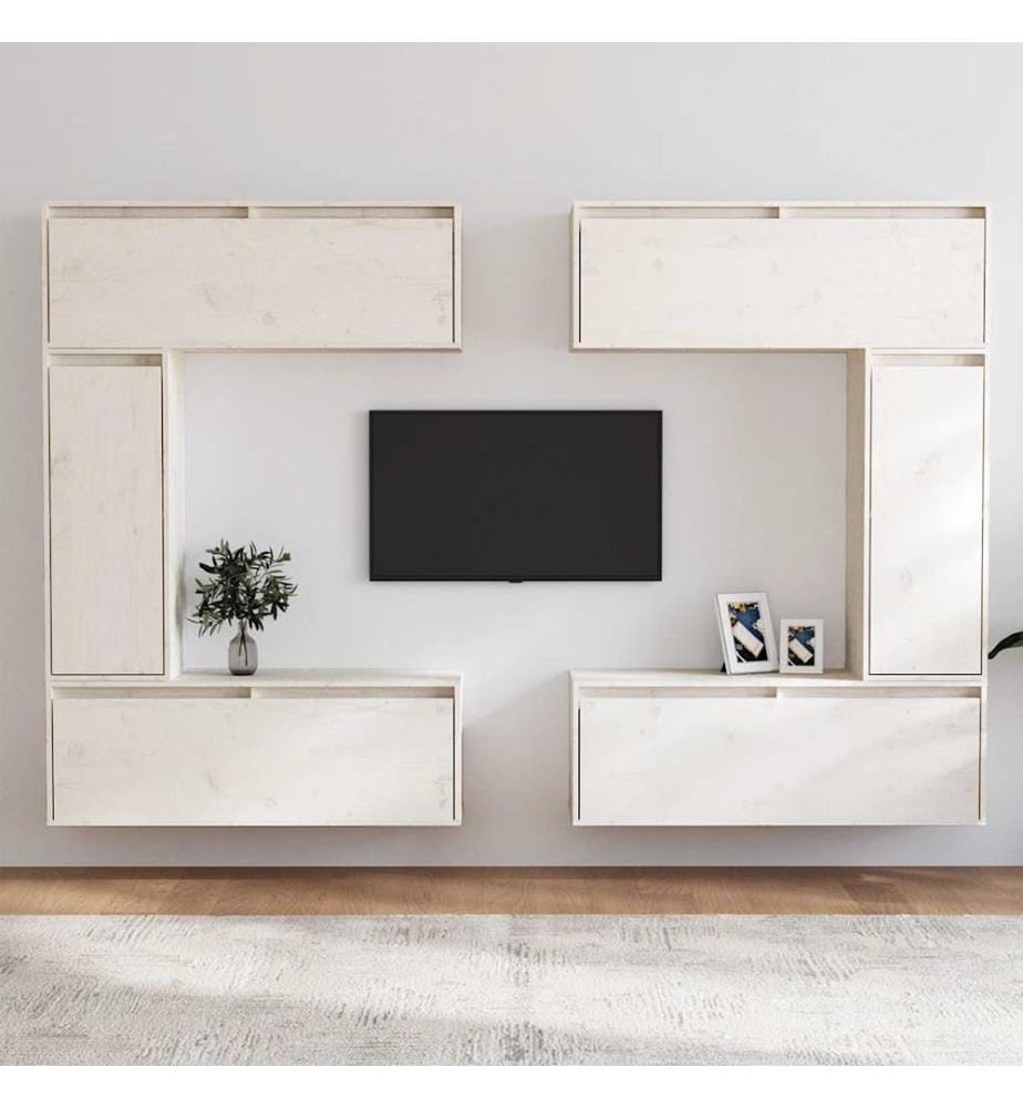 Meubles TV 6 pcs Blanc Bois massif de pin