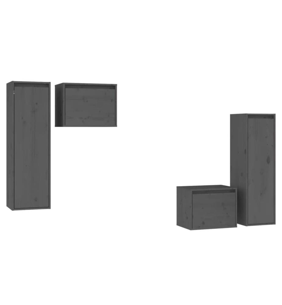 Meubles TV 4 pcs Gris Bois massif de pin
