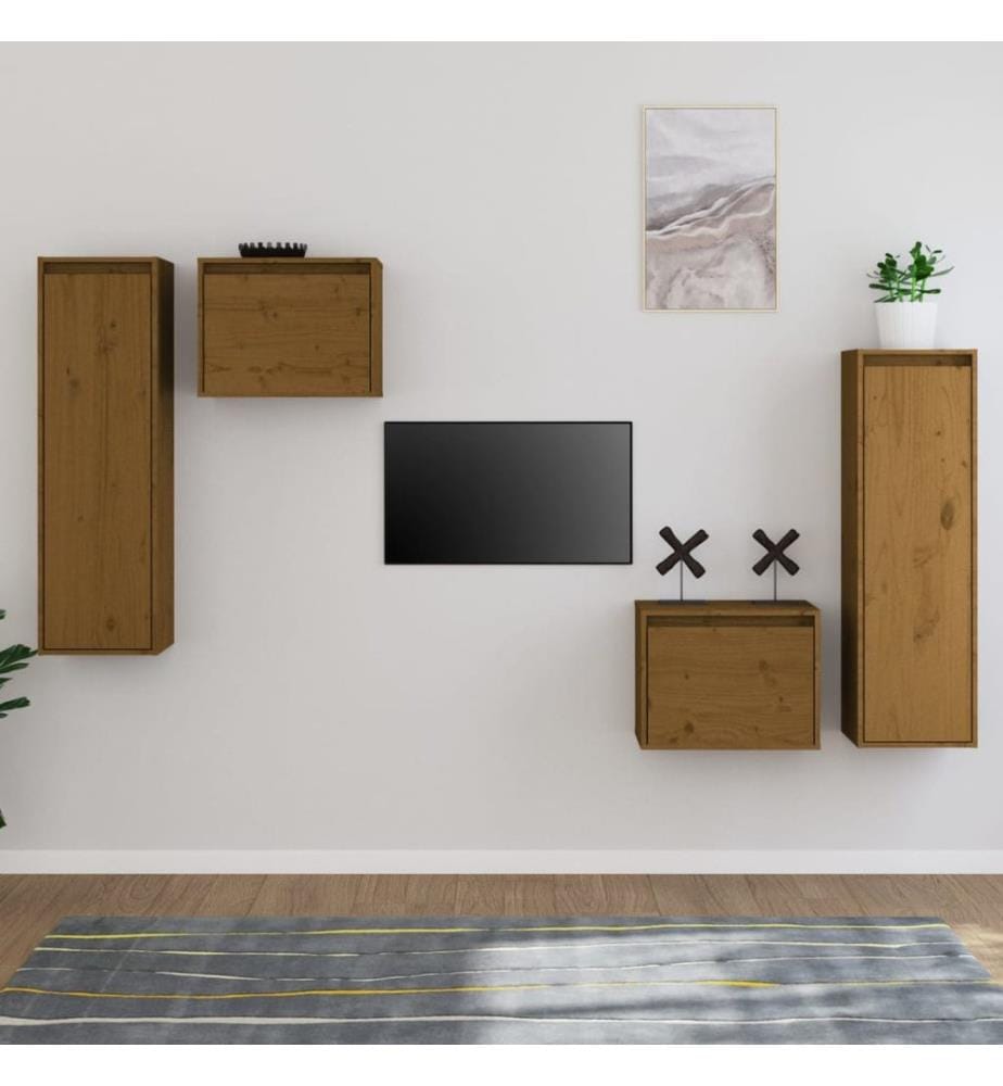 Meubles TV 4 pcs Marron miel Bois massif de pin