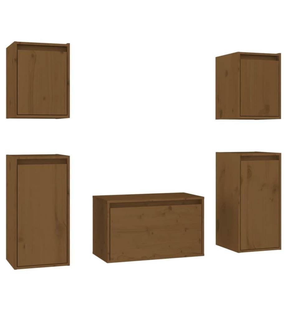 Meubles TV 5 pcs Marron miel Bois massif de pin