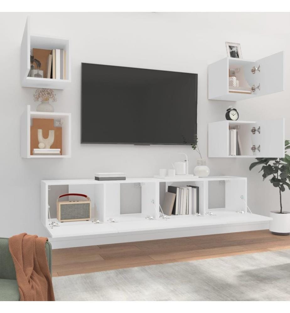 Ensemble de meubles TV 6 pcs Blanc Bois d'ingénierie