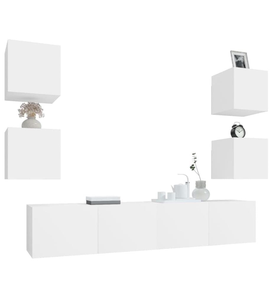 Ensemble de meubles TV 6 pcs Blanc Bois d'ingénierie