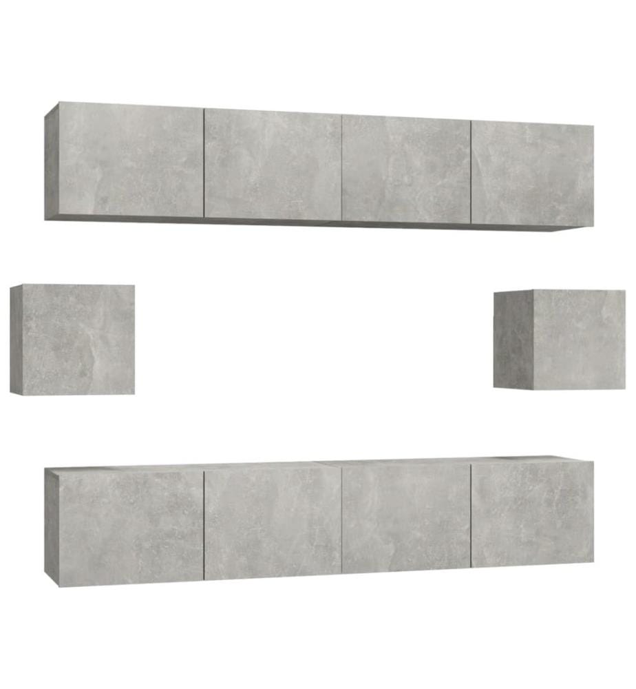 Ensemble de meubles TV 6 pcs Gris béton Bois d'ingénierie
