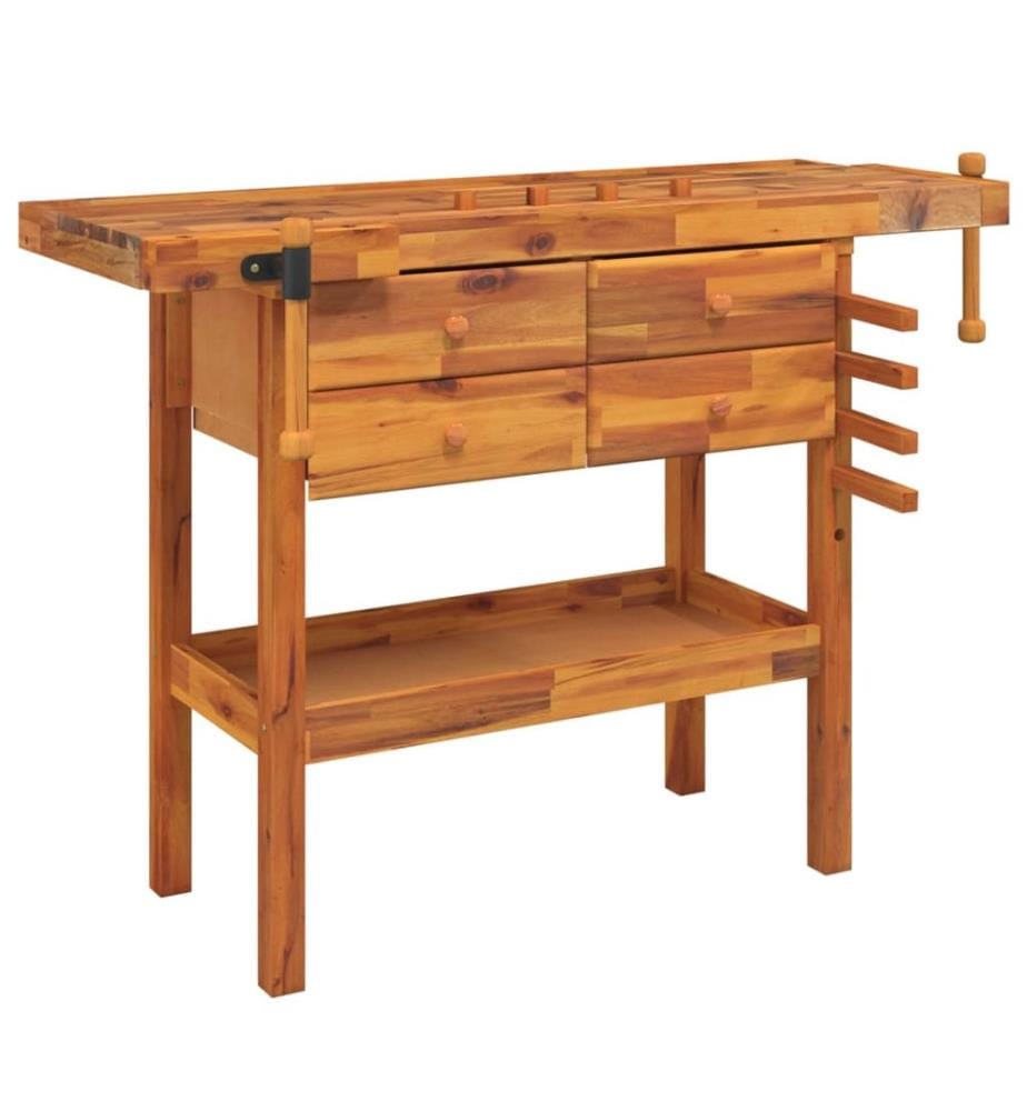 Werkbank mit Schubladen Schraubstöcken 124x52x83 cm Akazienholz