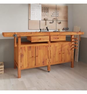 Werkbank mit Schubladen Schraubstöcken 192x62x83 cm Akazienholz