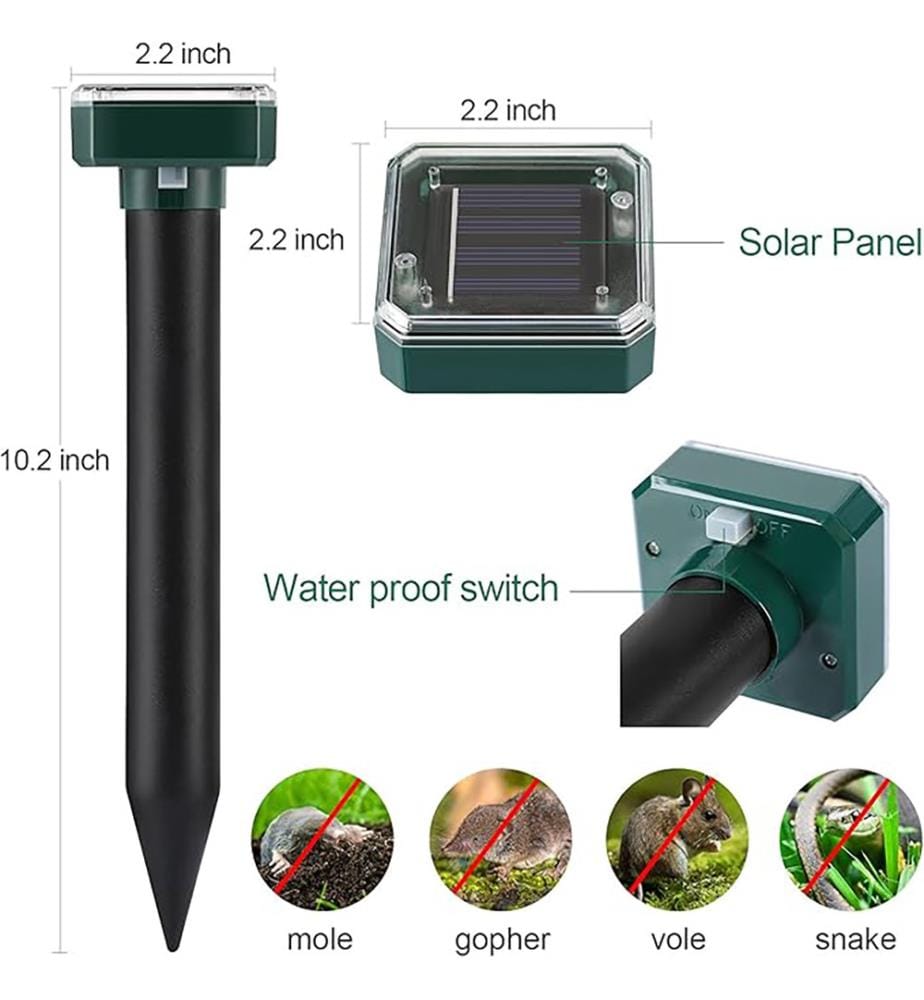 Lot de 4 Répulsifs Taupes Solaires Ultrason pour Pelouses - Vert
