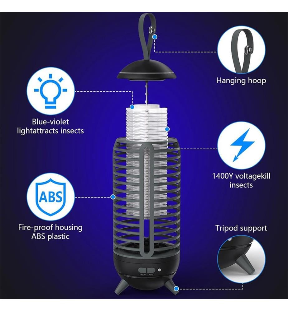 Lampe anti-moustique sans fil 2 en 1 2500mAh - Noir