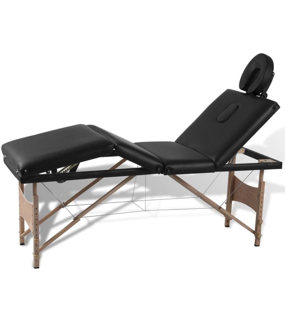 Massageliege Klappbar 4-Zonen mit Holzgestell Schwarz