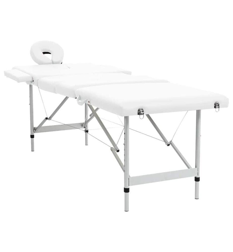 Table pliable de massage Blanc crème 4 zones au cadre aluminium