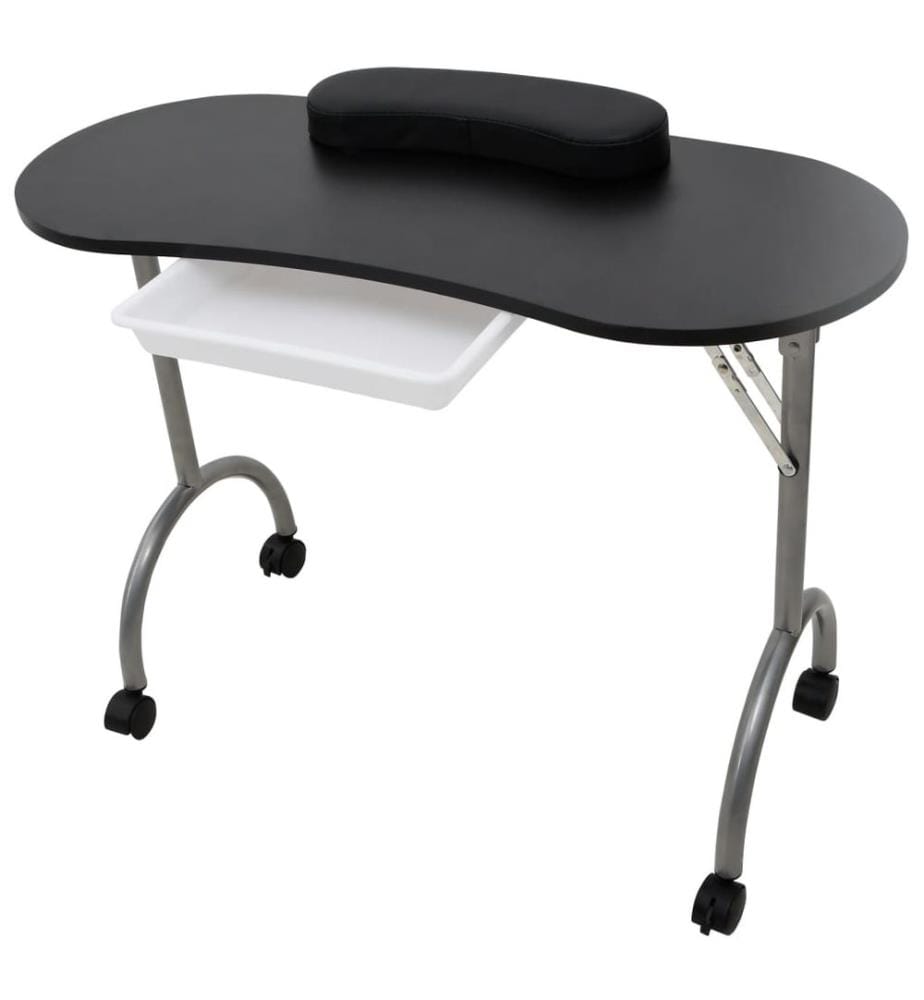 Table à manucure pliable avec roulettes Noir