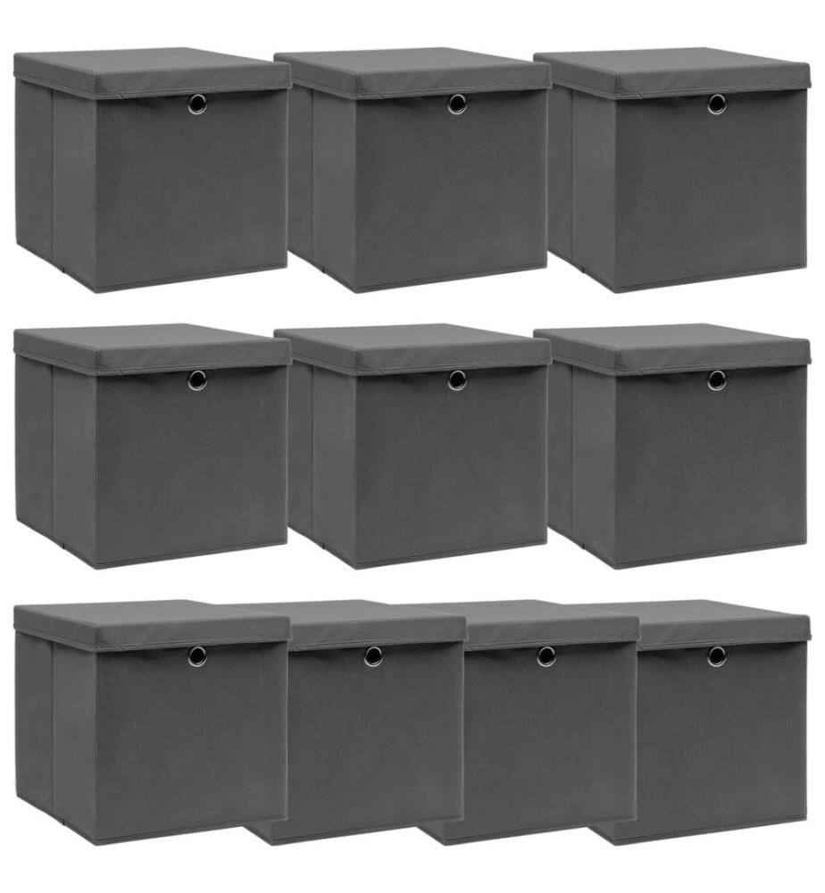 Aufbewahrungsboxen mit Deckeln 10 Stk. Grau 32x32x32 cm Stoff