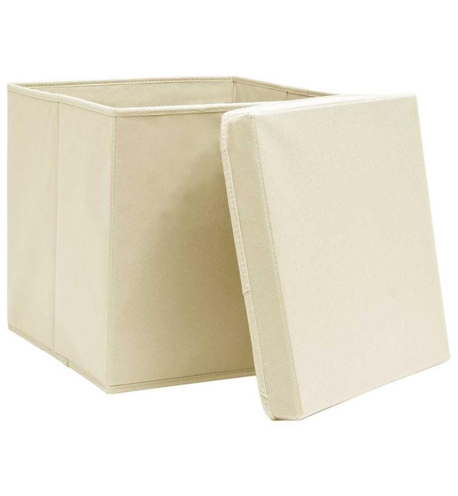 Boîtes de rangement à couvercles 10 pcs Crème 32x32x32 cm Tissu
