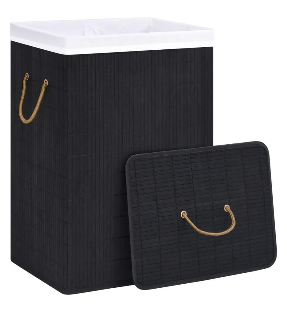 Panier à linge avec 2 sections bambou noir 72 L