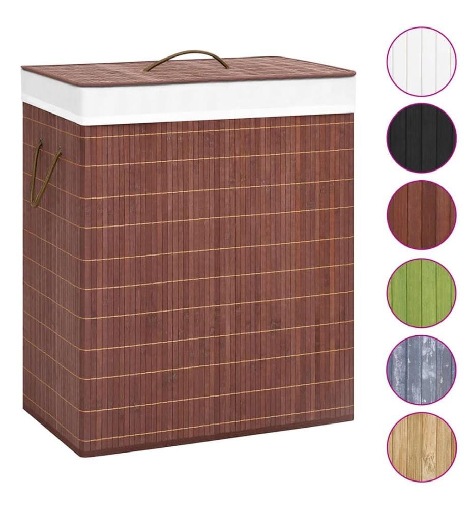 Panier à linge avec 2 sections bambou marron 100 L