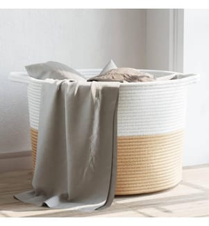 Wäschekorb Beige und Weiss Ø55x36 cm Baumwolle