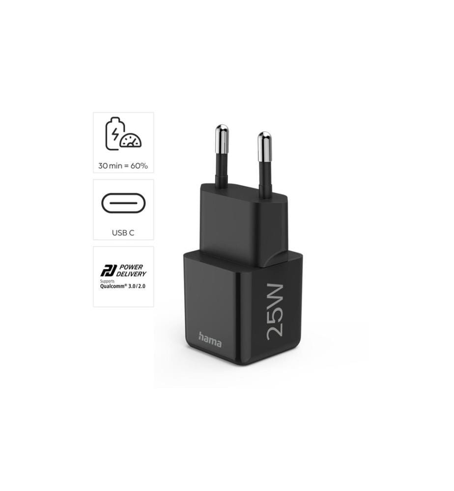HAMA - USB-Wandladegerät Mini-charger USB-C 25 W Schwarz
