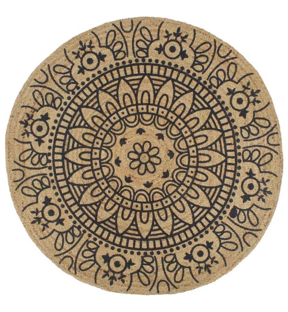 Teppich Handgefertigt Jute mit Dunkelblauem Aufdruck 90 cm