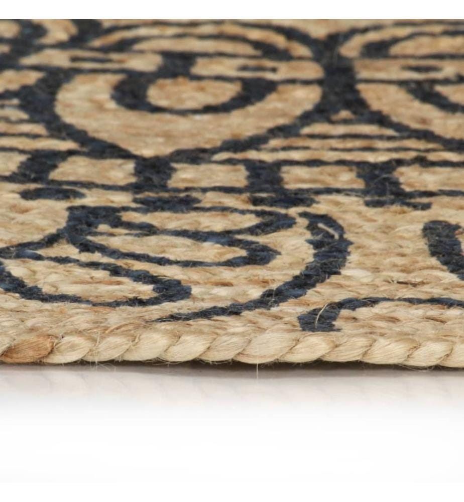 Teppich Handgefertigt Jute mit Dunkelblauem Aufdruck 90 cm