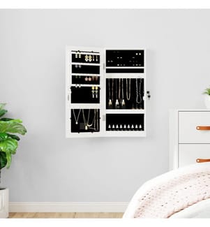 Spiegel-Schmuckschrank mit LED-Beleuchtung Wandmontage Weiss