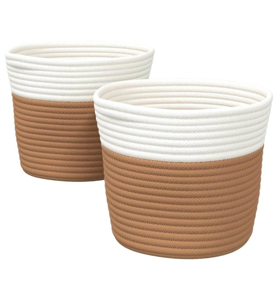 Paniers de rangement 2 pcs marron et blanc Ø24x18 cm coton