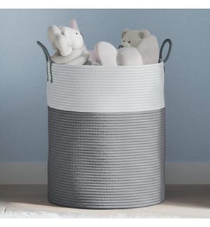 Aufbewahrungskorb Grau und Weiss Ø38x46 cm Baumwolle