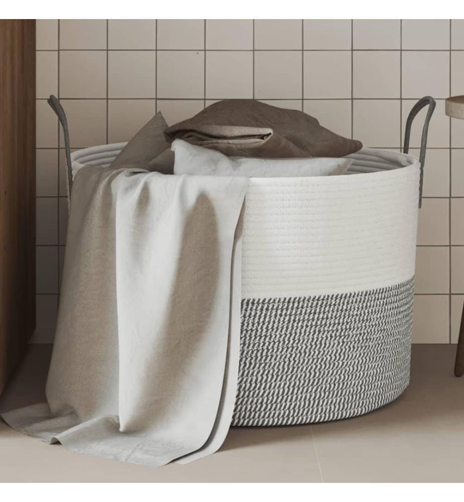 Panier de rangement gris et blanc Ø51x33 cm coton