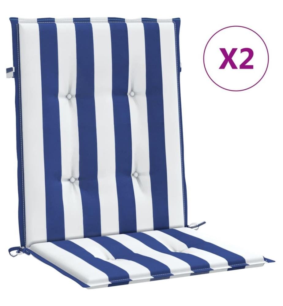 Coussins de chaise à dossier bas lot de 2 rayures bleu et blanc