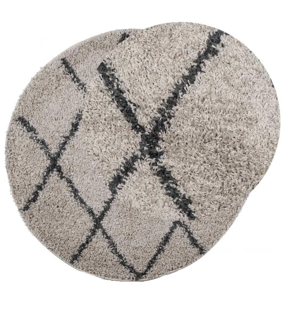 Teppich Shaggy Hochflor Modern Beige und Anthrazit Ø 80 cm
