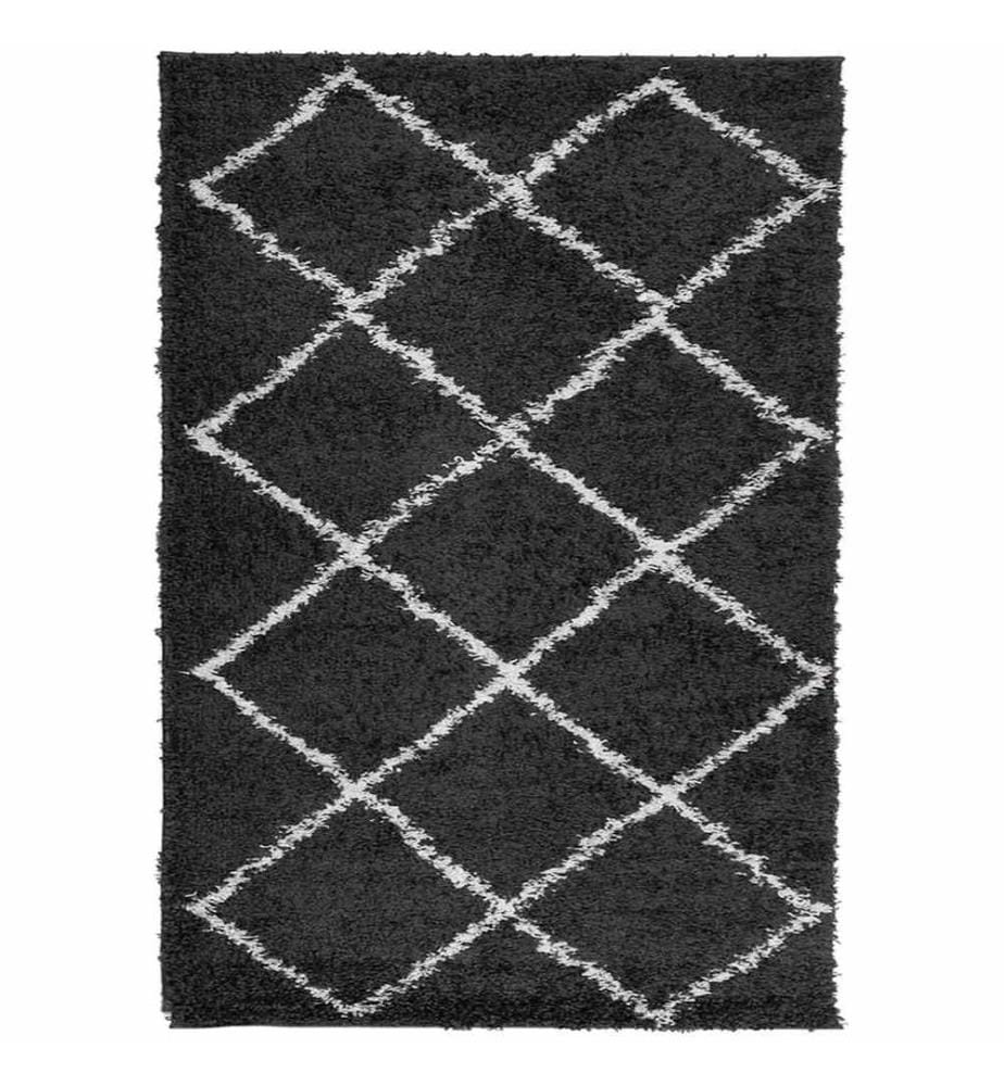 Tapis shaggy à poils longs moderne noir et crème 140x200 cm