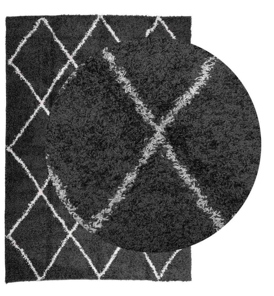 Tapis shaggy à poils longs moderne noir et crème 140x200 cm