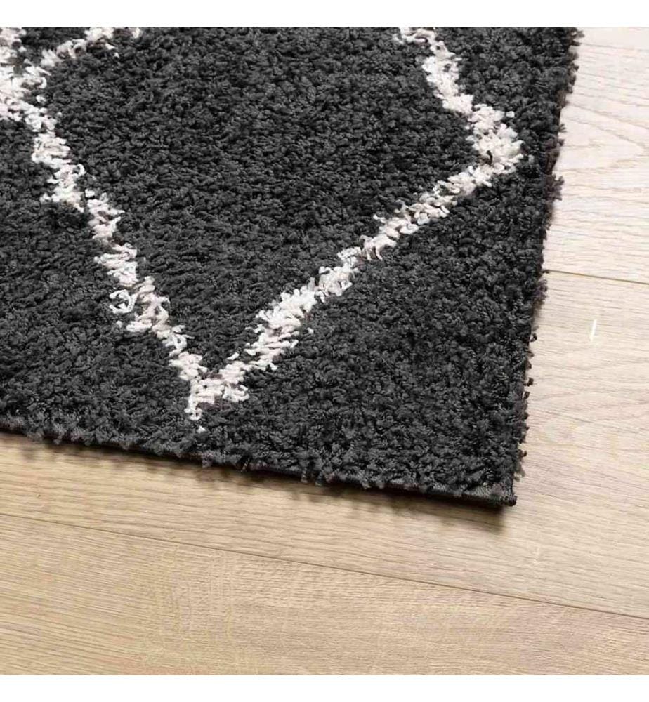 Tapis shaggy à poils longs moderne noir et crème 140x200 cm