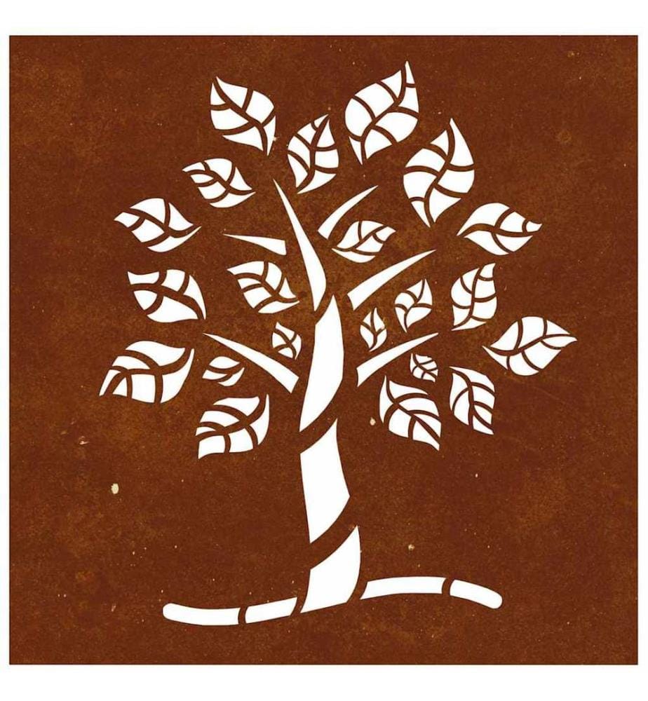 Garten-Wanddeko 55x55 cm Cortenstahl Baum-Design