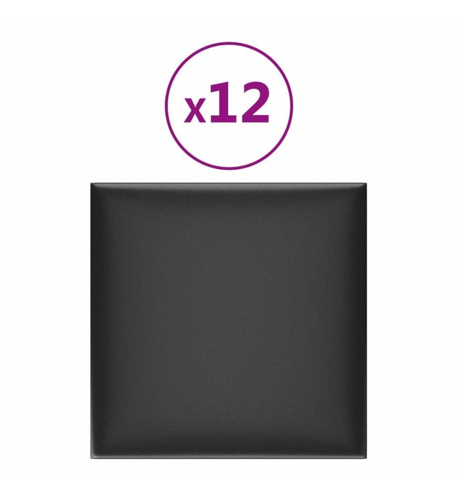 Tête de lit murale 12 pcs Noir 30 x 30 cm tissu