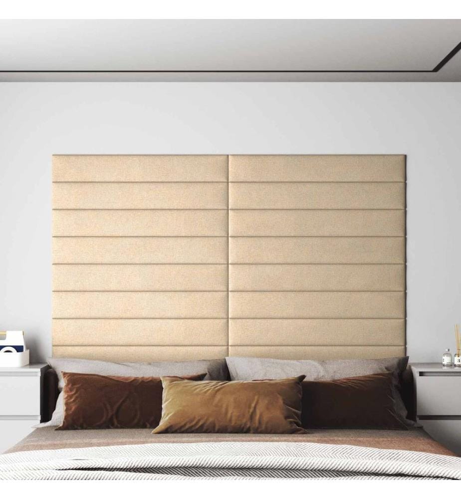 Tête de lit murale 12 pcs Crème 90 x 15 cm tissu