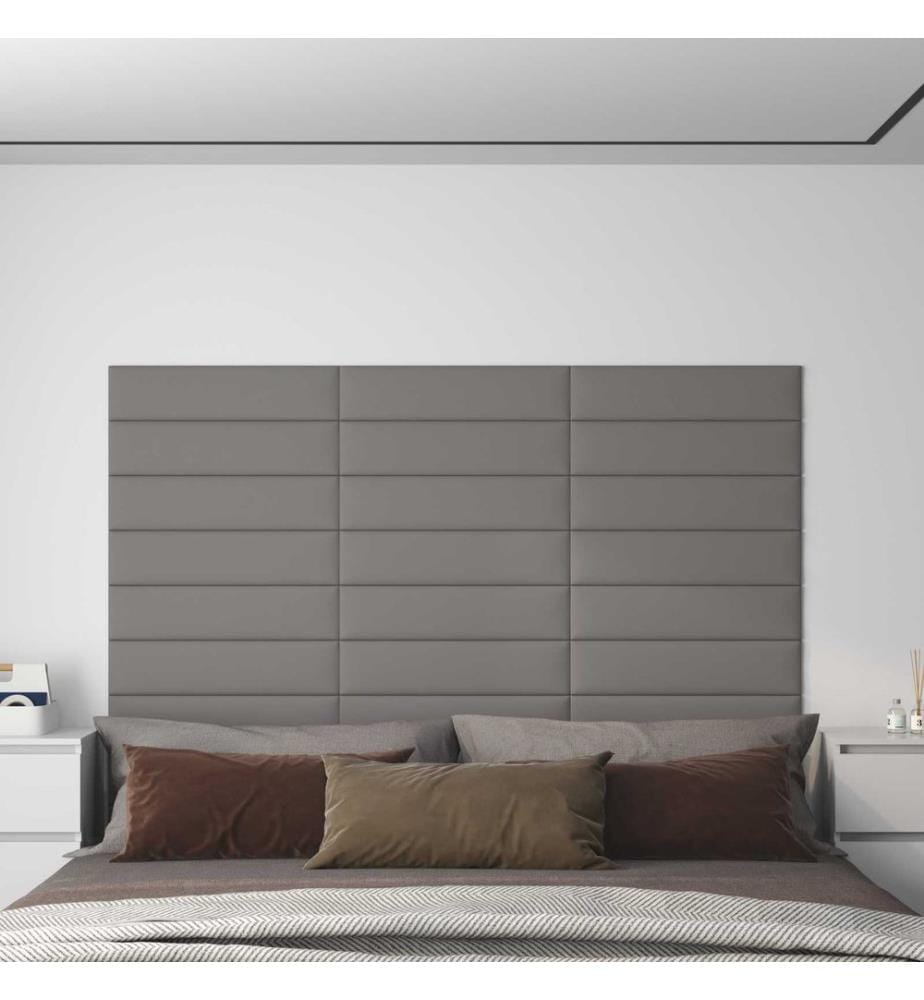 Tête de lit murale 12 pcs Gris clair 60 x 15 cm tissu