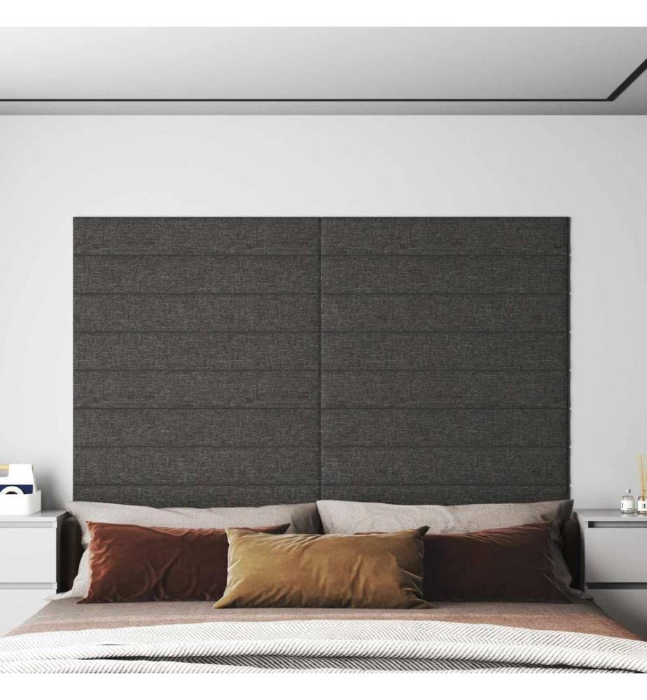 Tête de lit murale 12 pcs Gris foncé 90 x 15 cm tissu