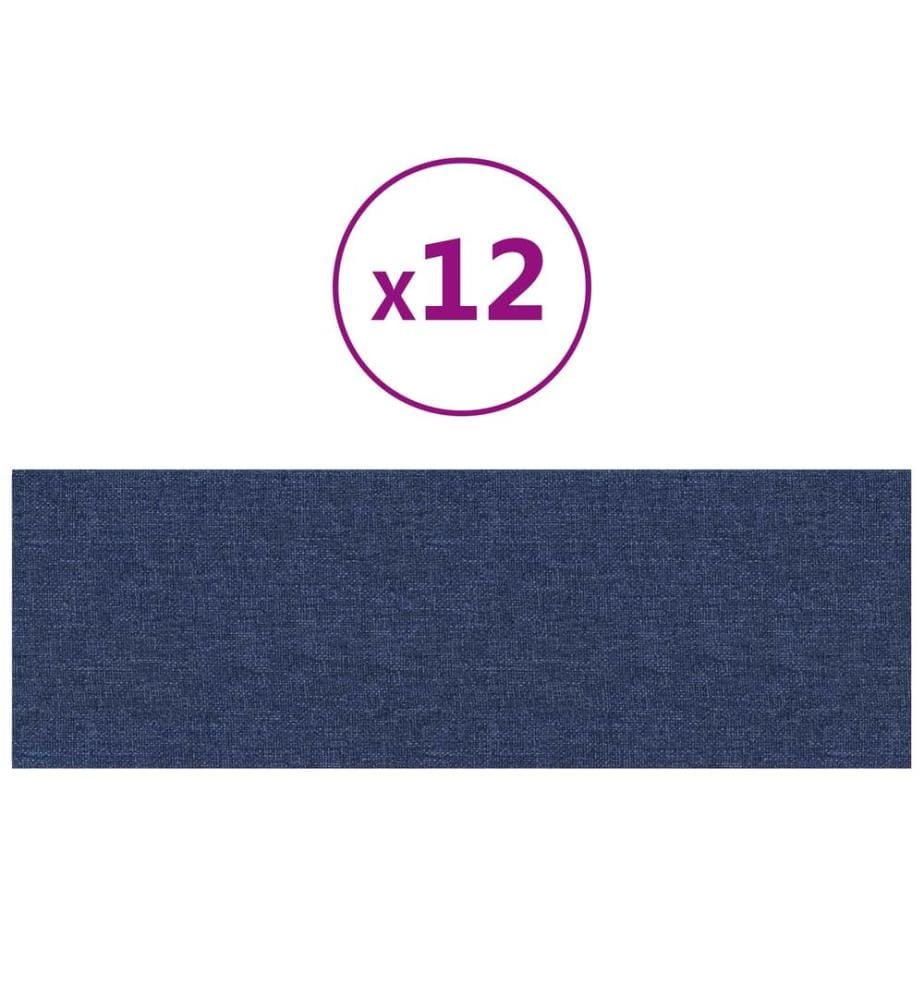 Tête de lit murale 12 pcs Bleu 90 x 30 cm tissu