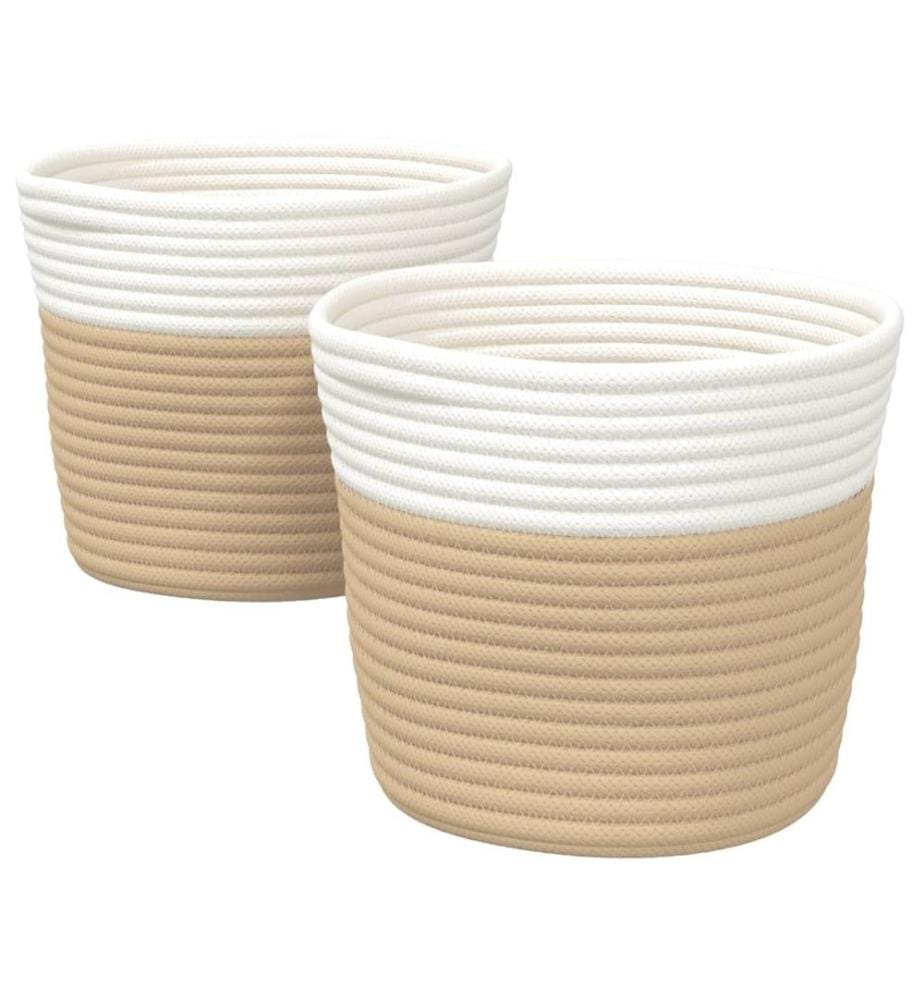Paniers de rangement 2 pcs beige et blanc Ø24x18 cm coton
