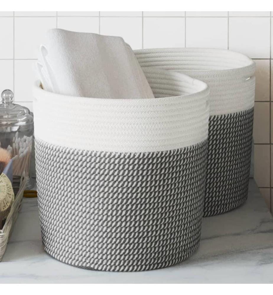 Paniers de rangement 2 pcs gris et blanc Ø28x28 cm coton