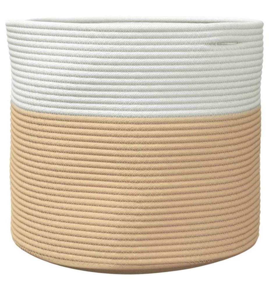 Panier de rangement beige et blanc Ø40x35 cm coton
