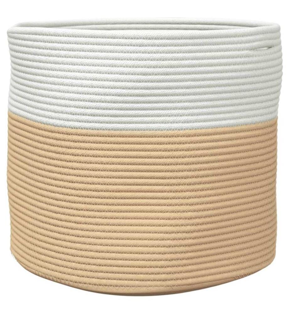 Panier de rangement beige et blanc Ø40x35 cm coton