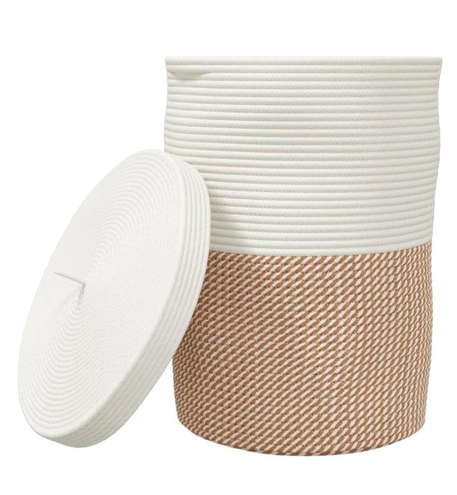Panier de rangement et couvercle marron et blanc Ø37x50cm coton